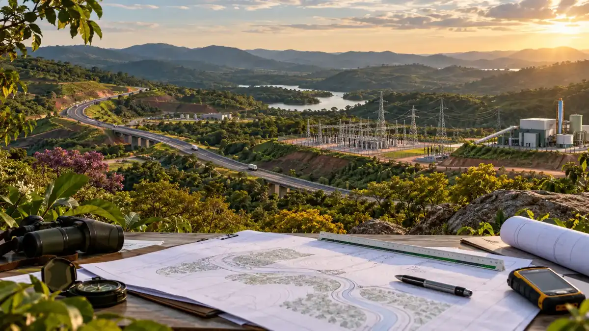 Ilustração conceitual de planejamento ambiental de infraestrutura