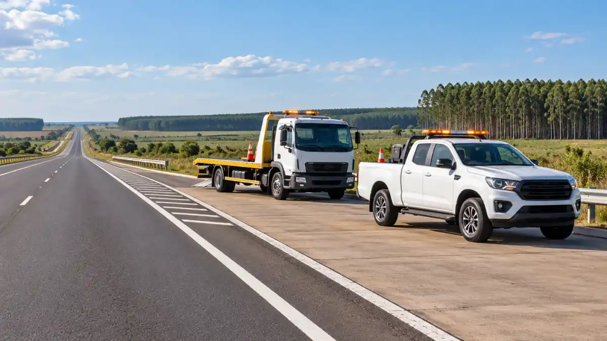 Ilustração conceitual de veículos de assistência em rodovia de Mato Grosso do Sul