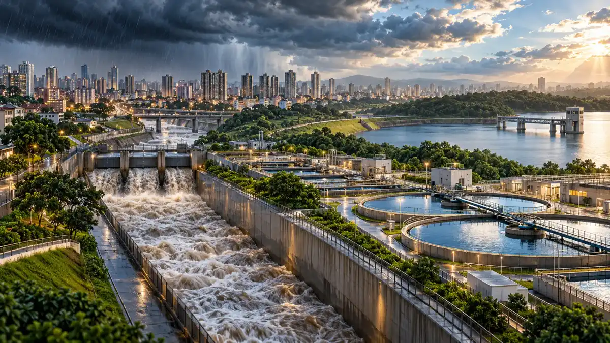 Ilustração conceitual sobre financiamento e infraestrutura resiliente