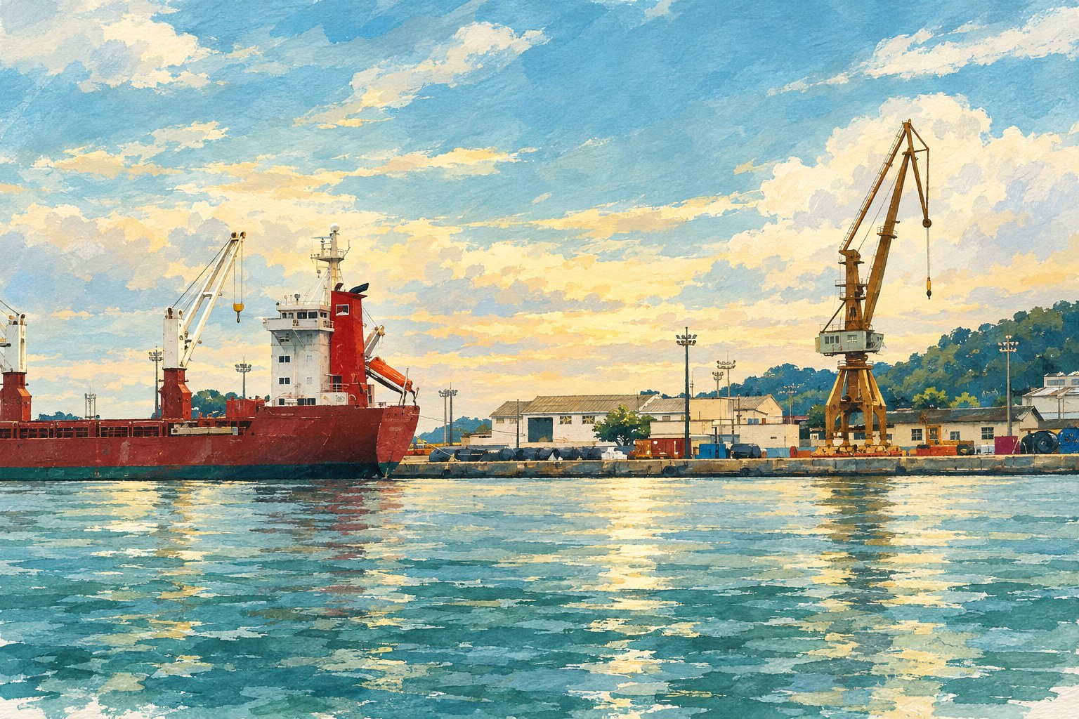 Ilustração artística inspirada em fotografia do Porto de Angra dos Reis