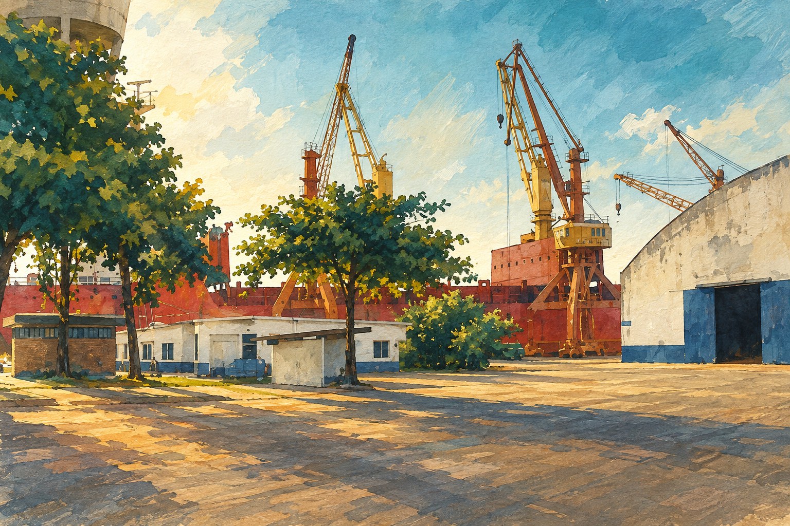 Ilustração artística inspirada em fotografia do Porto de Ilhéus