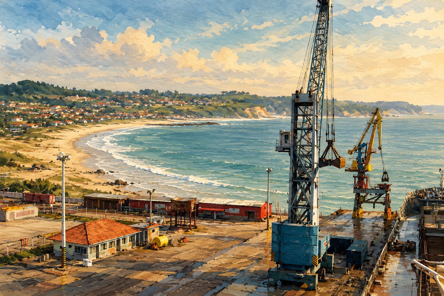 Ilustração artística inspirada em fotografia do Porto de Imbituba