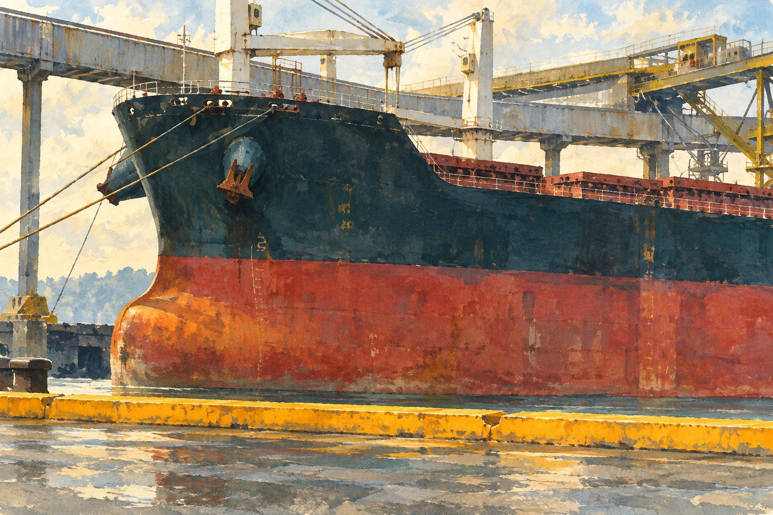 Ilustração artística inspirada em fotografia do Porto de São Francisco do Sul