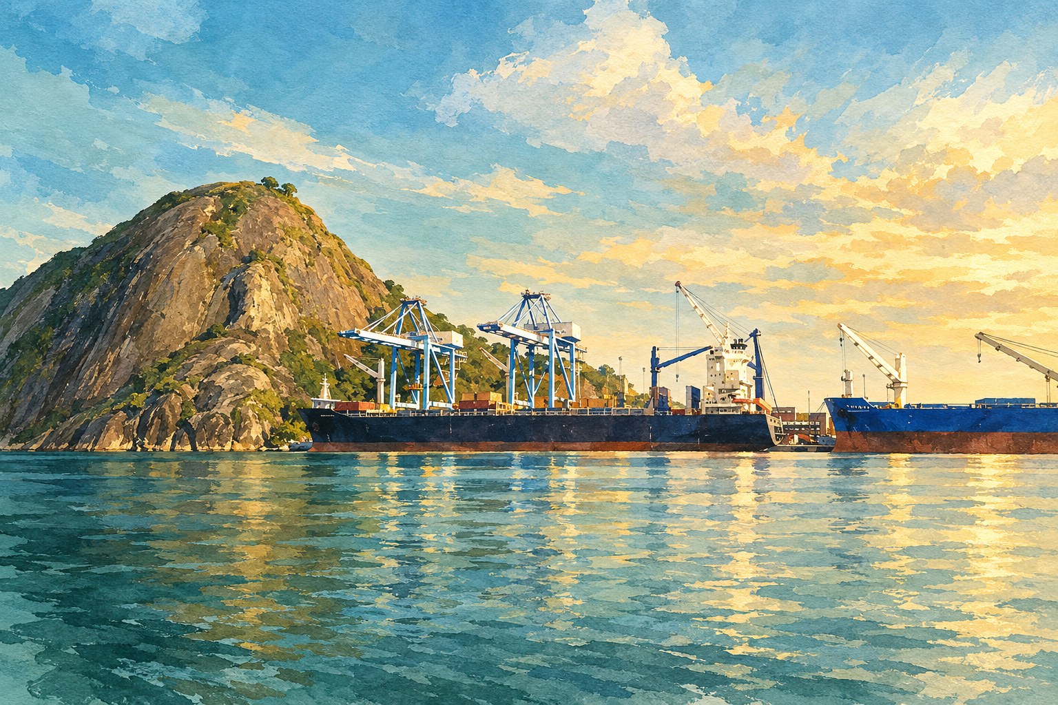 Ilustração artística inspirada em fotografia do Porto de Vitória